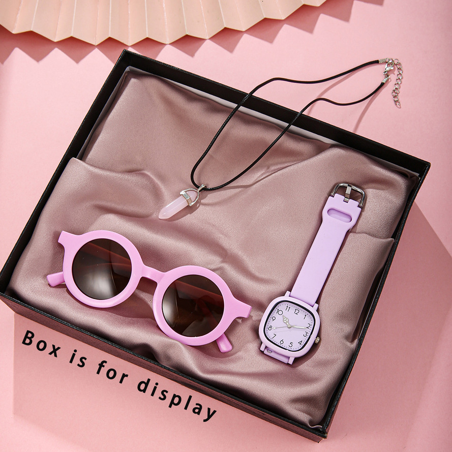 ist Watch 2026 New Cross-Border Square Silicone Digital Women's Decorative Quartz Ladies Necklace Sunglasses Quartz 3-Piece ljh654