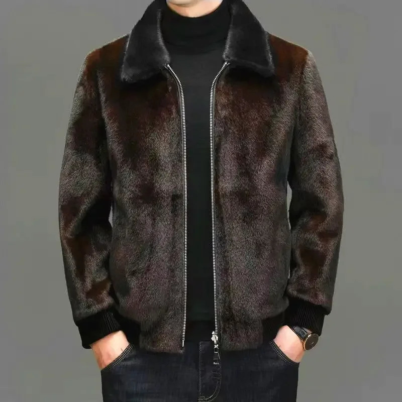 y Quality Highend Men's Fur Jacket Autumn Winter Faux Coat Zipper Outerwear Warm Lapel Cold Protection Mink 261012