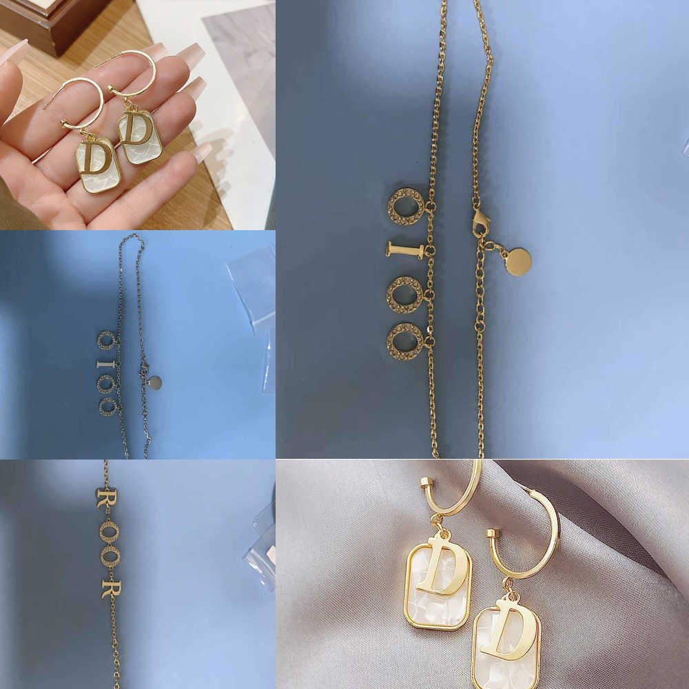 Designer Pendant Necklace Bracelet Ring Square Shell Letters Trend Drop Studs Women's Metal Earrings for Wedding Party Gift T4RQ