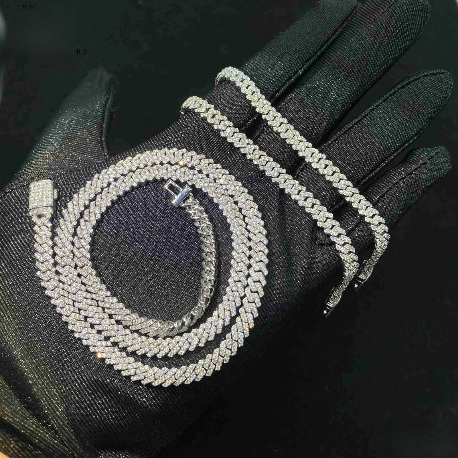 5mm 1Row Diamond Link Hip Hop Jewelry VVS Moissanite 925 Sliver Iced Out Miami Cuban Chain Necklace Bracelet Certificate