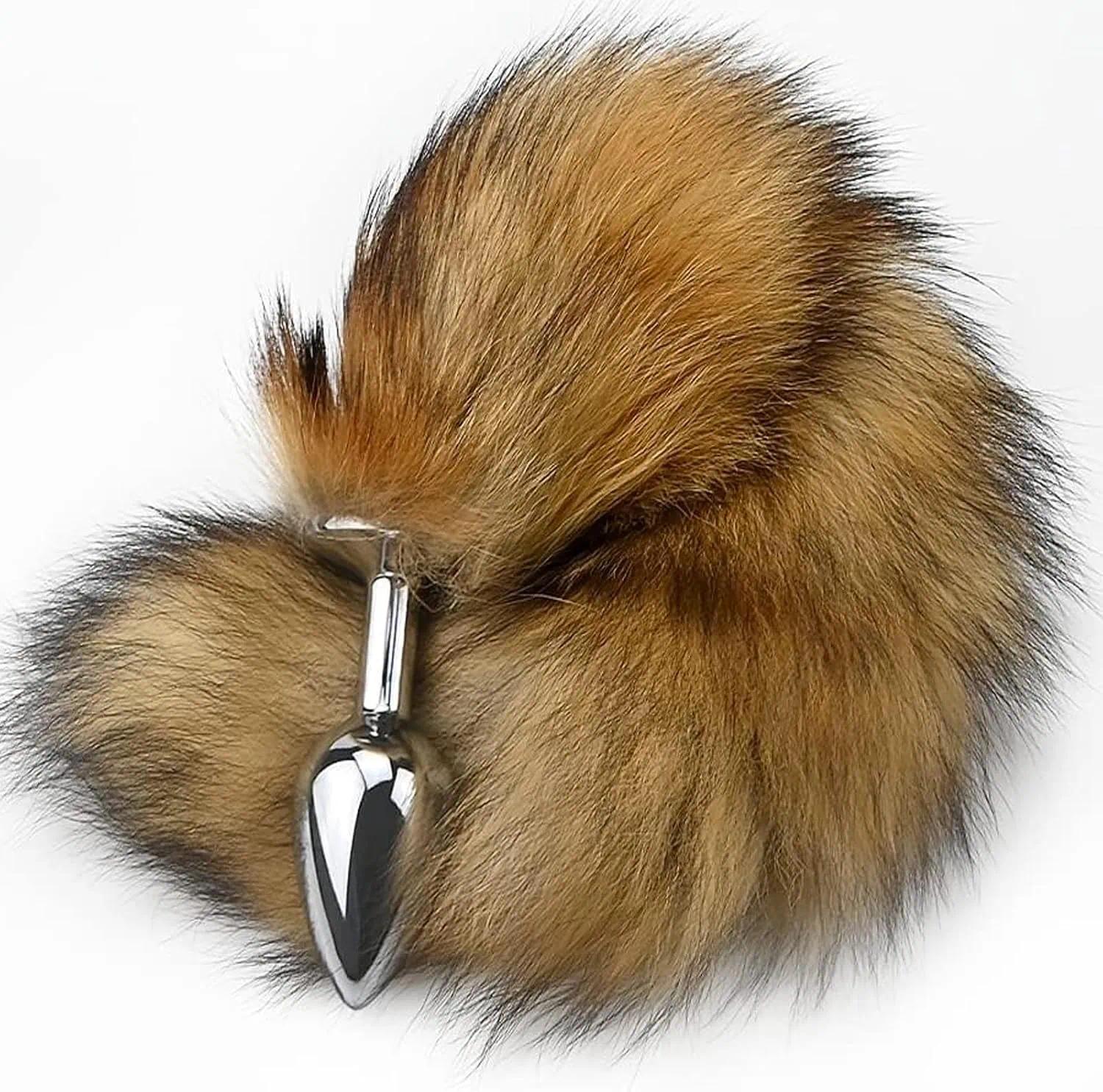 Stainless Steel Faux Fur Fox Tail Accessory Cosplay Intimate Wellness Accessory for Men and Women C Brown Sex toys Dildo Vibrator