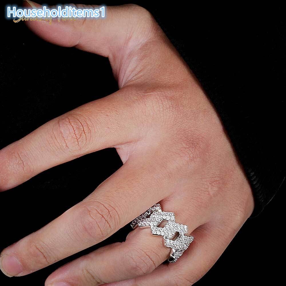 Geometric Diamond Shaped VVS Moissanite Cuban Ring 925 Sterling Silver Plated Custom Hip Hop Rapper Streetwear Bling Band