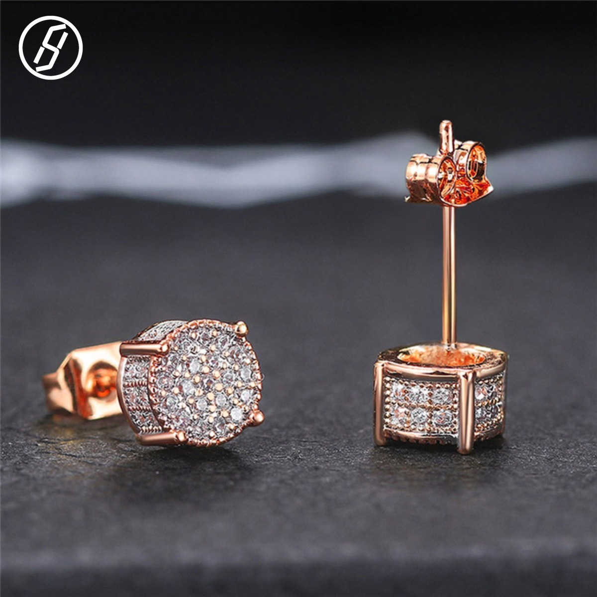 3D Micro Pave Cubic Zirconia Round Cylinder Stud Earrings Solid Brass 18K Yellow Gold Rhodium Silver Hip-Hop Jewelry Gift Designer Earrings Wholesal
