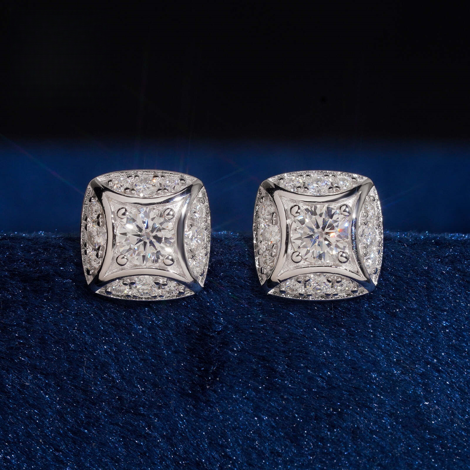 10.6mm pillow-shaped moissanite earrings, S925 silver, fully diamond-studded, hip-hop style, wholesale for export