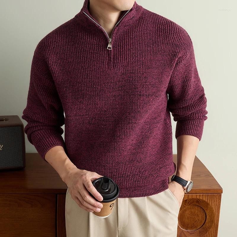 Light Luxury Half Zipper Stand Collar Knitted Sweater Fashion Casual Pullover Winter Thickened Warm Comfort Men's Clothing