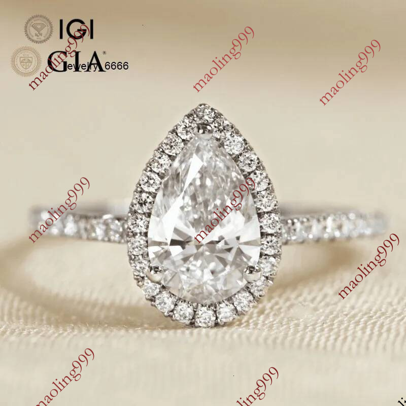 GIA Igi Certified Custom 1 5ct Pear Cut Engagement Ring Real Gold Halo Lab Grown CVD Created Diamond for Womens Wedding Jewelry