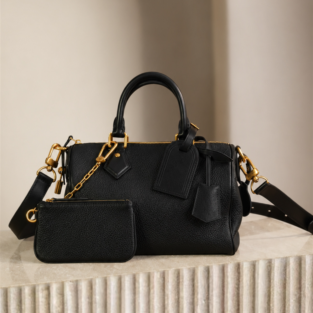 Leather Bowling Bag Soft Calfskin Double Handle Adjustable Shoulder Strap Mini Zip Pouch Elegant Work Top-Tier Designer New Arrival