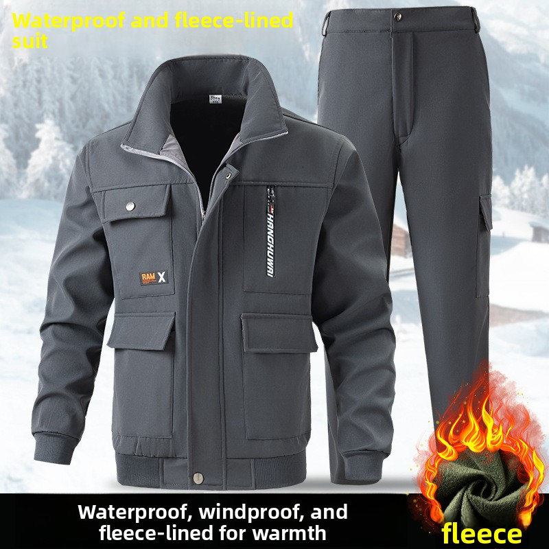 Fleece-Lined Thickened Workwear WinterMen's down cotton coat Jacket Men's Suit, Windproof, Warm, Cold-Resistant, Durable, Suitable For Out