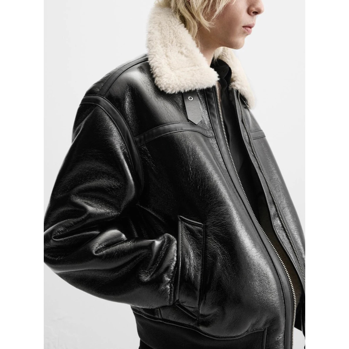 FImranch Black Faux Leather Biker Jackets For Men Women Heavy PU Lapel Fur Collar Motorcycle Allinone Warm Coat Punk Wear 261014