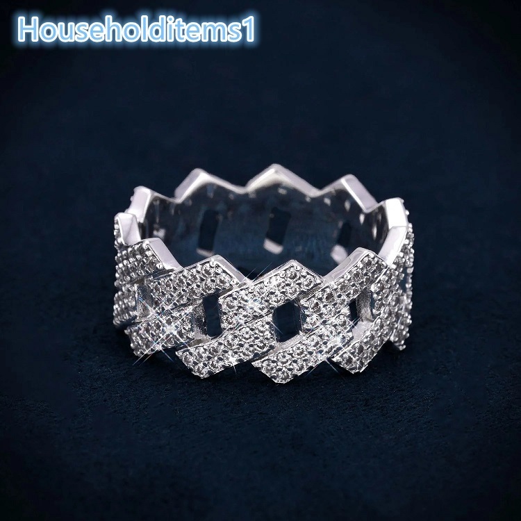 Luxury Hip Hop Custom Moissanite Ring Iced Out Emerald Cut Men's 925 Silver Gold Plated Cuban Link Band GRA Certified