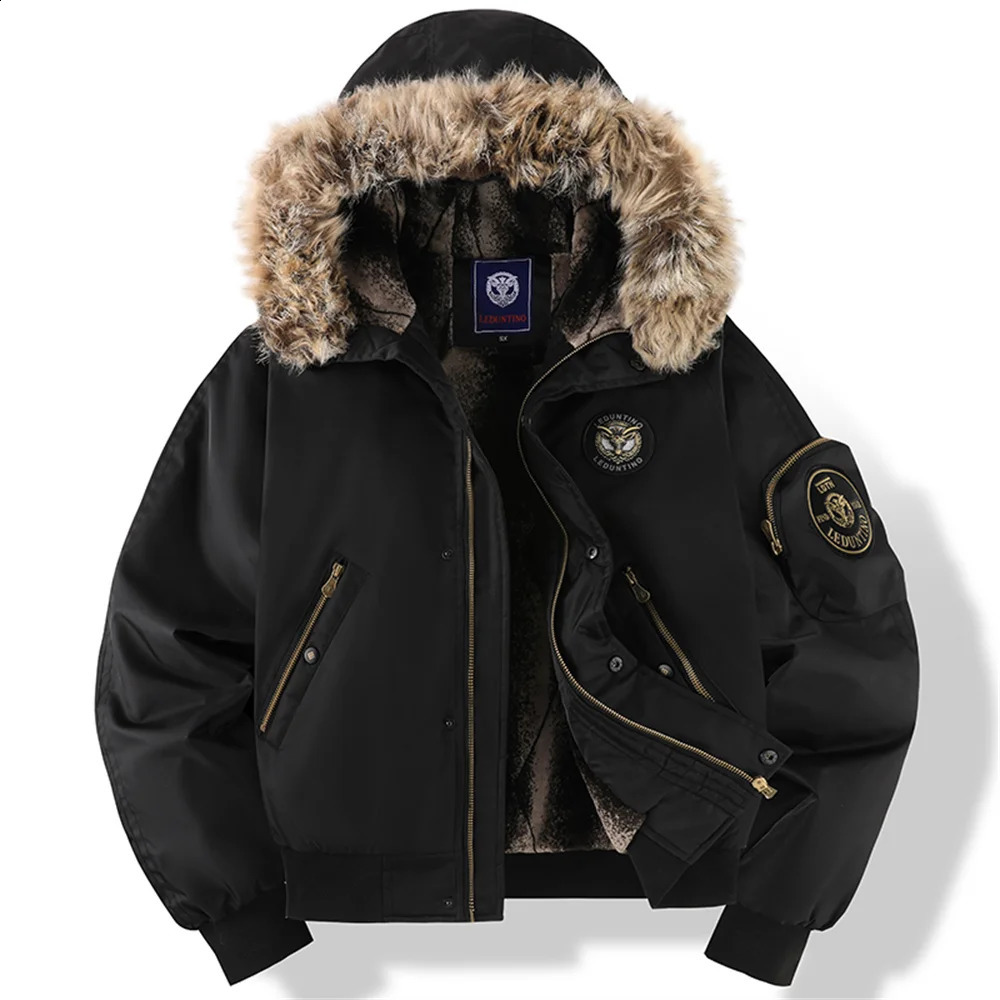 Winter Men's Faux Fur Parkas Trimmed Pilot Jacket Windproof Warm FleeceLined Parka Jackets Men Thickened Workwear Coat 260928