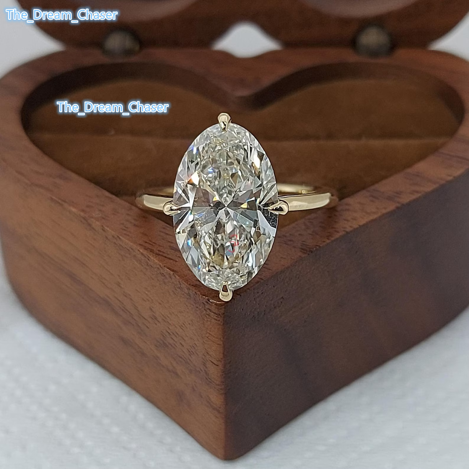 18K Solid Yellow Gold Six Prong Oval Solitaire Lab Grown Diamond Engagement Ring Certified CVD Diamond Thin Band