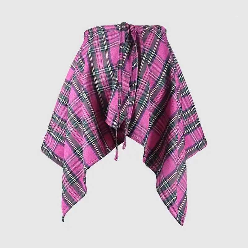 Hop Skirts Hip Fashion Tassel Irregular Men and Women Fake Shirt Hem Spring Autumn False Shirt Skirt Half-body Plaid Skirts Womens Saia W261017