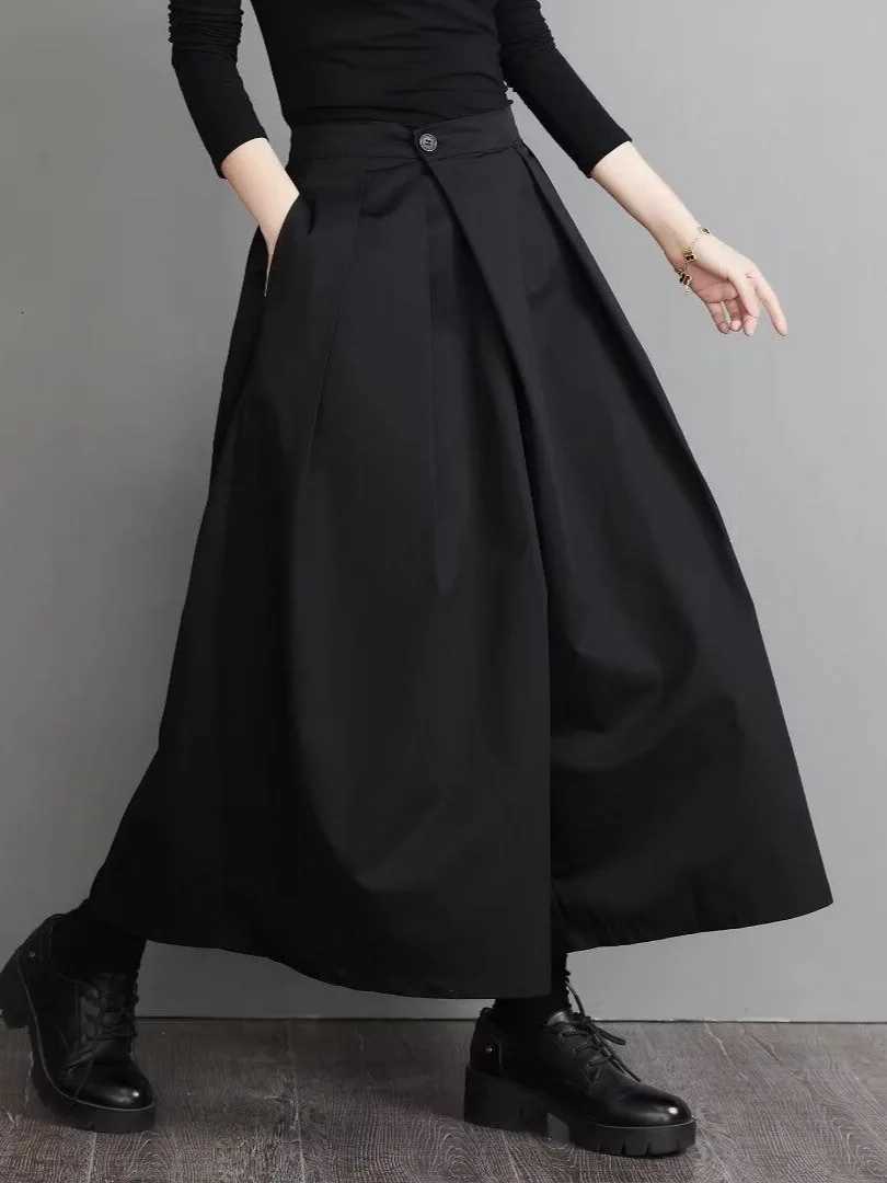 Size Capris Plus Women's Pants Dark Bf Style Wide Leg Suit Pants High Waist Pleated Design Loose Black Casual Trousers For WomenW261017