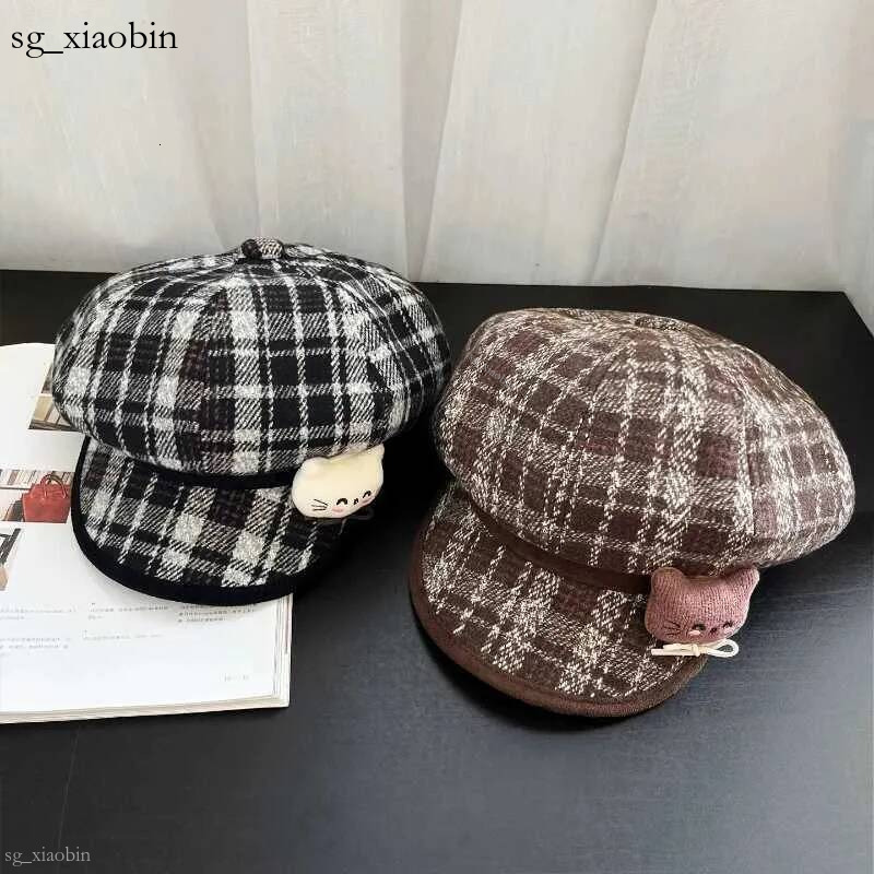 Retro British Style Contrast Plaid Newsboy Hats for Women Spring and Autumn Travel Casual Versatile Sweet Cartoon Patch Berets R260907 Hot