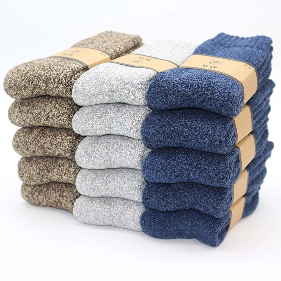 Winter Mens Merino Wool Socks Super Thick Warm High Quality Harajuku Retro Snow Casual Antifreeze 5 Pair 261017