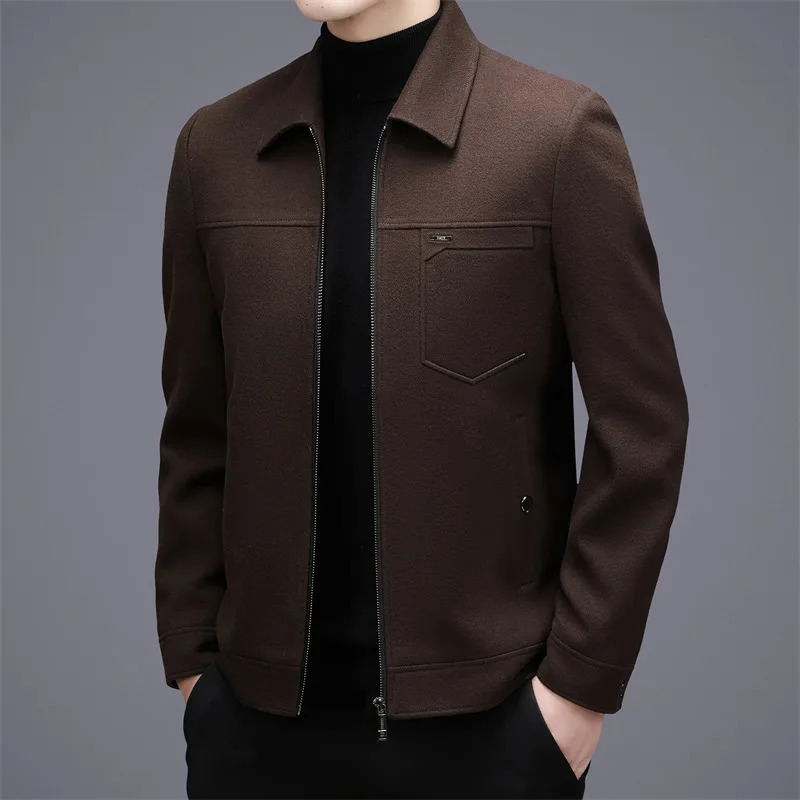 Men's Woolen Jacket Fashionable Short Style for MiddleAged Autumn and Winter Lapel Wool Warm Coat Thickened Top Da 261010