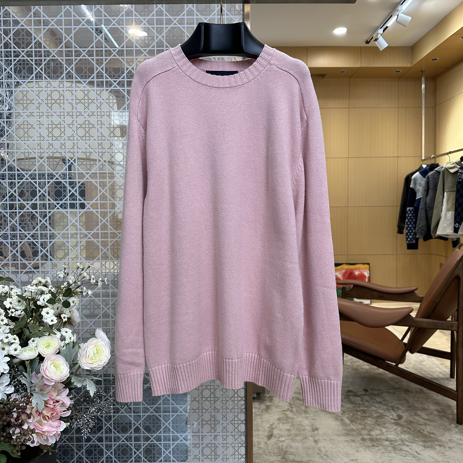 Luxury Designer Men Crew Neck Wool Knit Sweater Back Leather Tag Loose Fit Casual Solid Color Pullover Knitwear S M L XL 63r6