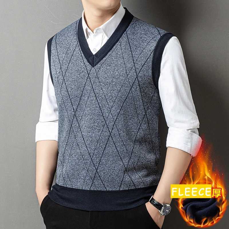 New Men's Vests Men's 2026 Fleece Knitted Pullover Vest Spring Autumn Sleeveless V Neck Sweater Vest Button Front Knit Cardigan Vests MenW