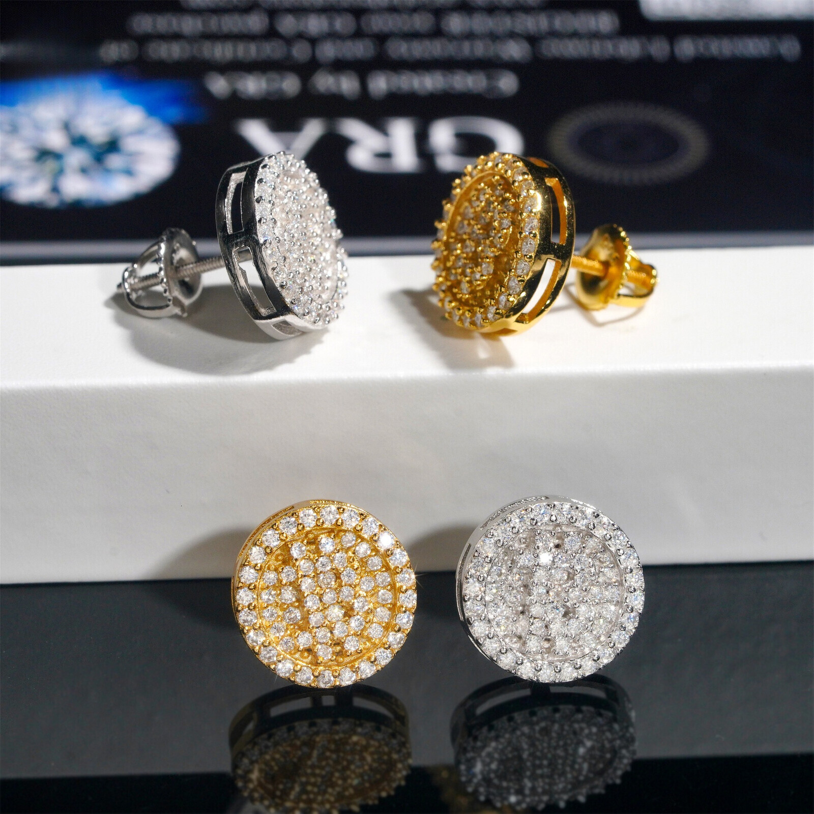 New fashion 12mm Bitcoin round earrings, S925 silver with moissanite stones, direct supply from the manufacturer, available in stock for