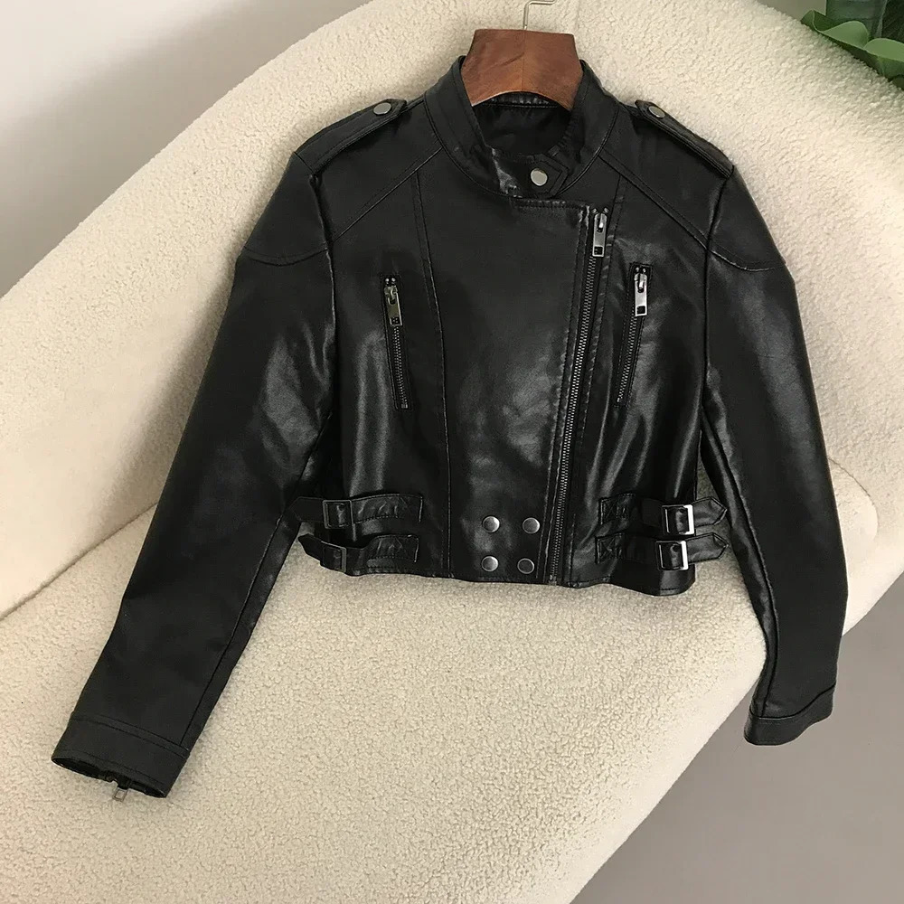 Faux Leather Biker Jacket Women Fashion Slim Short Motorcycle PU Coat Spring Cropped Female Zippers 261009