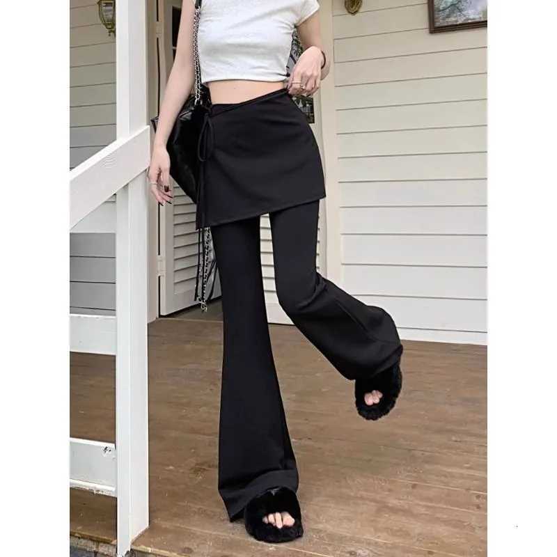 Leggings Capris Women's Women's Pants Women Fleece Lined Flare Pants Skirt Design Slim Fit Wrap Tie Casual Trousers For Autumn WinterW2610