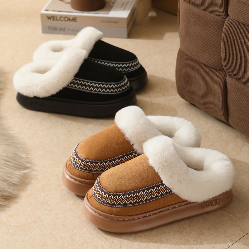 2026 New Lace Fashion Home Slippers Wholesale For Women, Indoor Warm Slippers, Non-Slip Autumn And Winter Plush Cotton Shoes Free Shipping