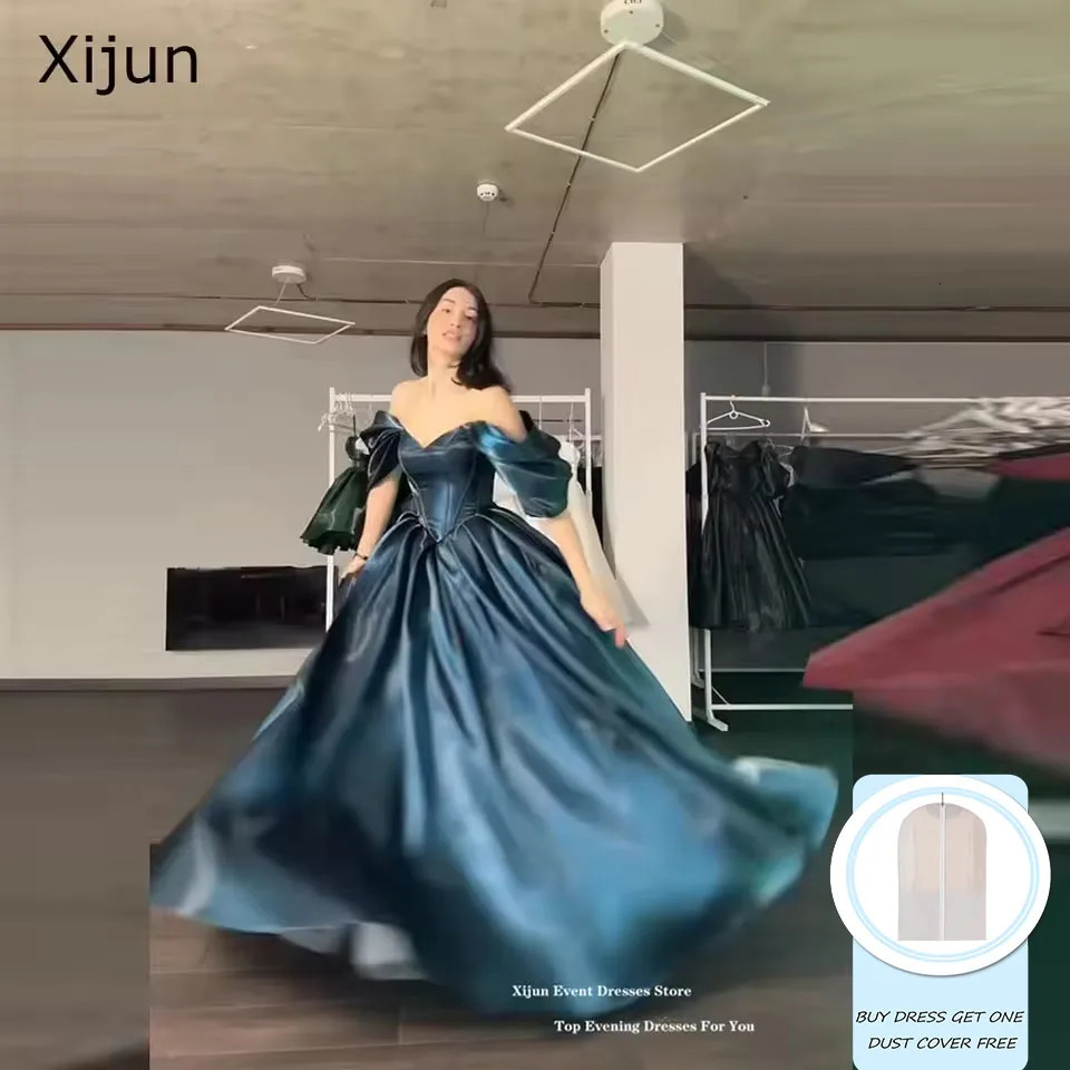 Xijun Modern Turquoise Evening Dresses Off The Shoulder A-Line Formal Prom Dresses Shiny Long Birthday Party Gowns Customized 261013