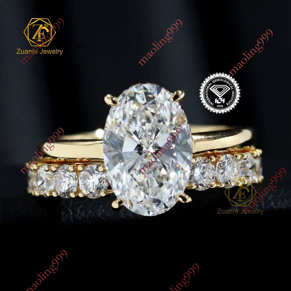 GIA IGI Certified HPHT CVD Oval Lab Grown Diamond 14K 18K Solid Gold Engagement Wedding Rings for Women Men Bridal Couple Set
