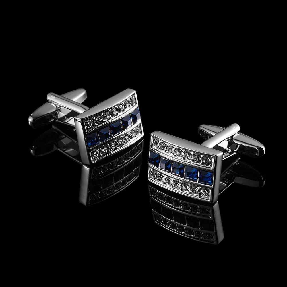 Links Men's Metal Silver Cuff Cufflinks with Blue Rhinestone Formal Business Dress Shirt CufflinksW261017
