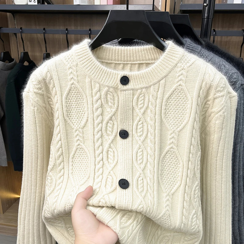2026 Autumn Winter Men's Knitted Sweater Jacket HighQuality Jacquard Cardigan Fashionable Warm Clothing Tops 261012