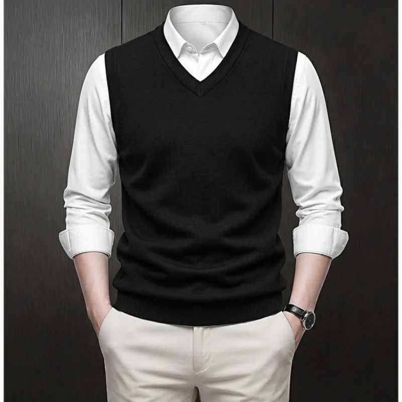 Vest Men's Sweater Vests Casual Knitwear for Men V-Neck Solid Sleeveless Pullover Smart Casual Knitted Waistcoat Streetwear Outerwear TopsW2610
