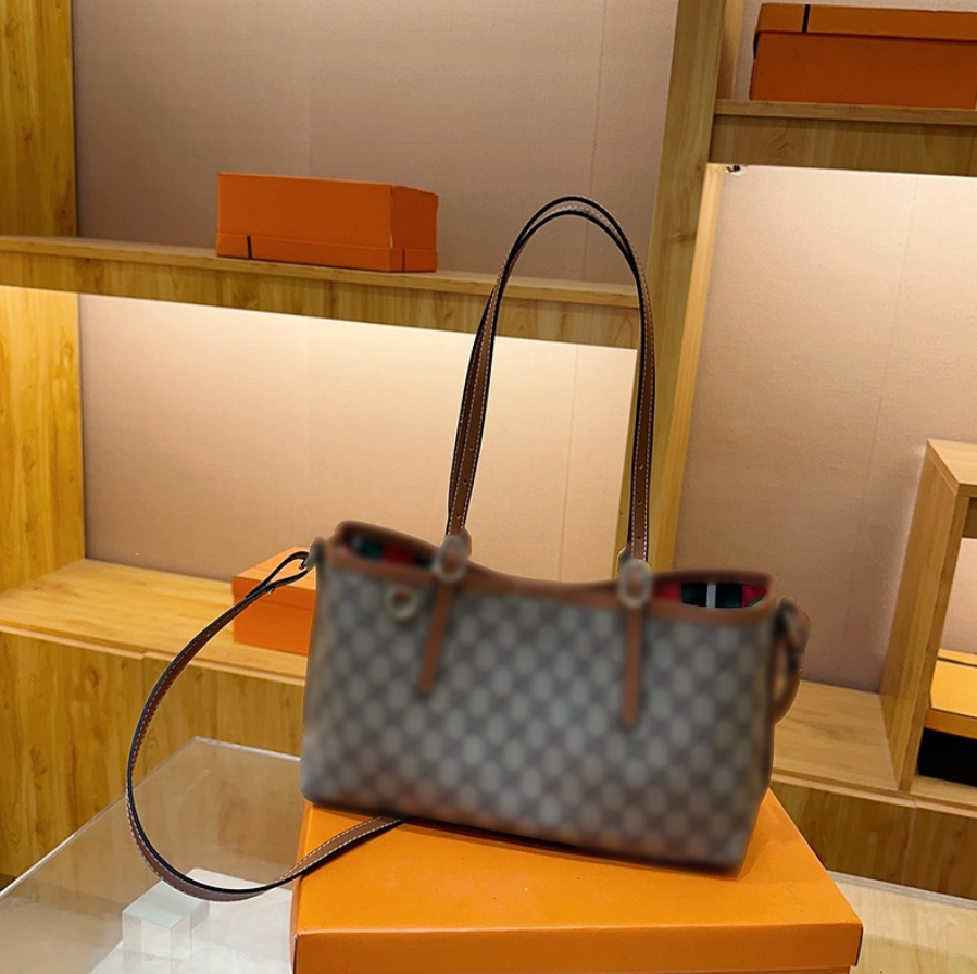 Women s Classic Checkered Tote Bag Large Capacity Shoulder Handbag with Long Strap Vintage Plaid Print Shopping Bag for Work Travel