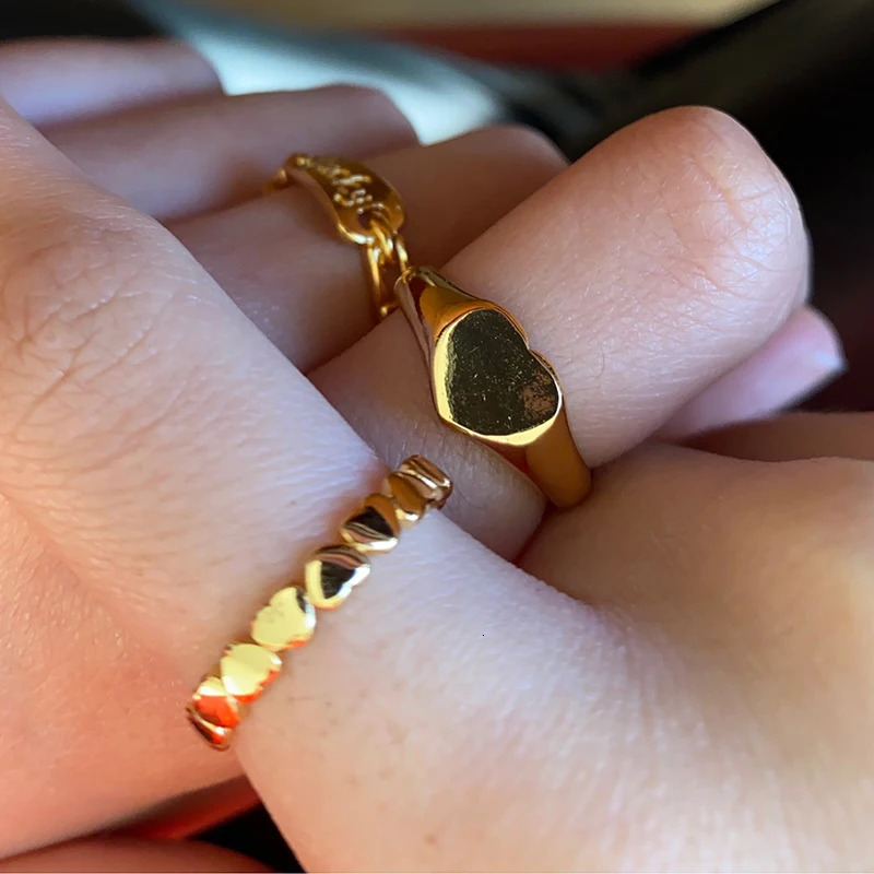 Stainless Steel Heart Rings For Women Gold Color Wedding Couple Aesthetic Fashion Jewelry Mom Valentines Day Gift 261017