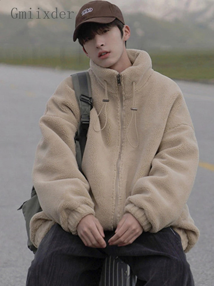 Unisex Warm Fur Korean Lamb Wool Particles Bigh Thicken Winter Trendy Men Heating Padded Jacket Women Preppy Casual Wear 261012