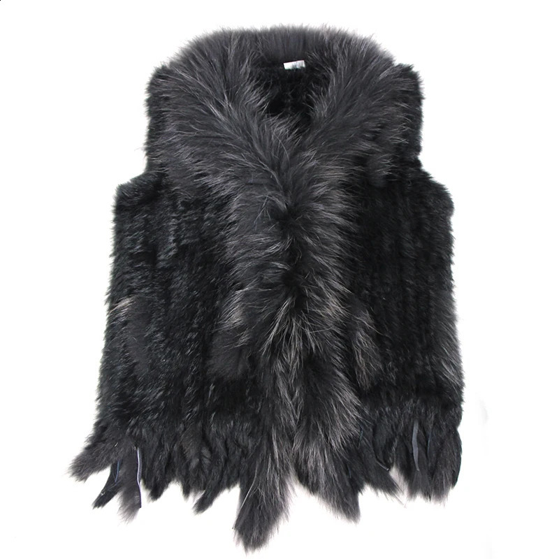 high quality Retail/wholesale Raccoon Dog Fur Collar Trim Women Knitted Natural Rabbit Fur Vest Gilet/waistcoat 261015