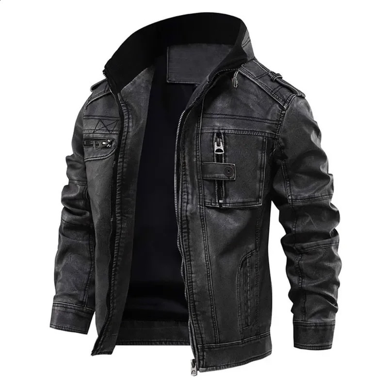 Autumn Winter Leather Jacket Men Vintage Biker PU Coat Causal Motorcycle Jackets Plus Size 8XL 3D Stand Collar Thick Tops 261008