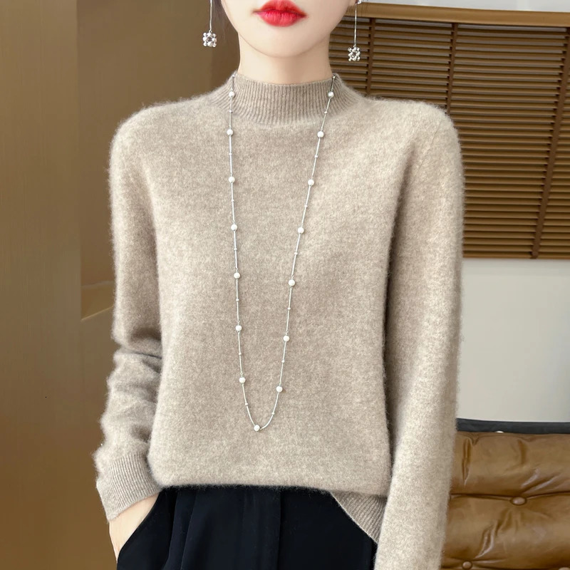 2026 100 Merino Pure Wool Semi High Neck Autumn and Winter Pullover Cashmere Sweater Women's Casual Knitted Top DMR001 261008