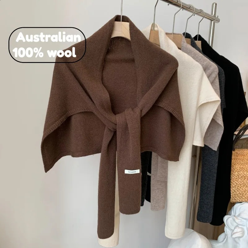 Australian 100% All-wool Knitted T-shaped Shawl for Women 2026 Korean Scarfs Autumn Winter Warm Soft Neck Vest Scarf261016