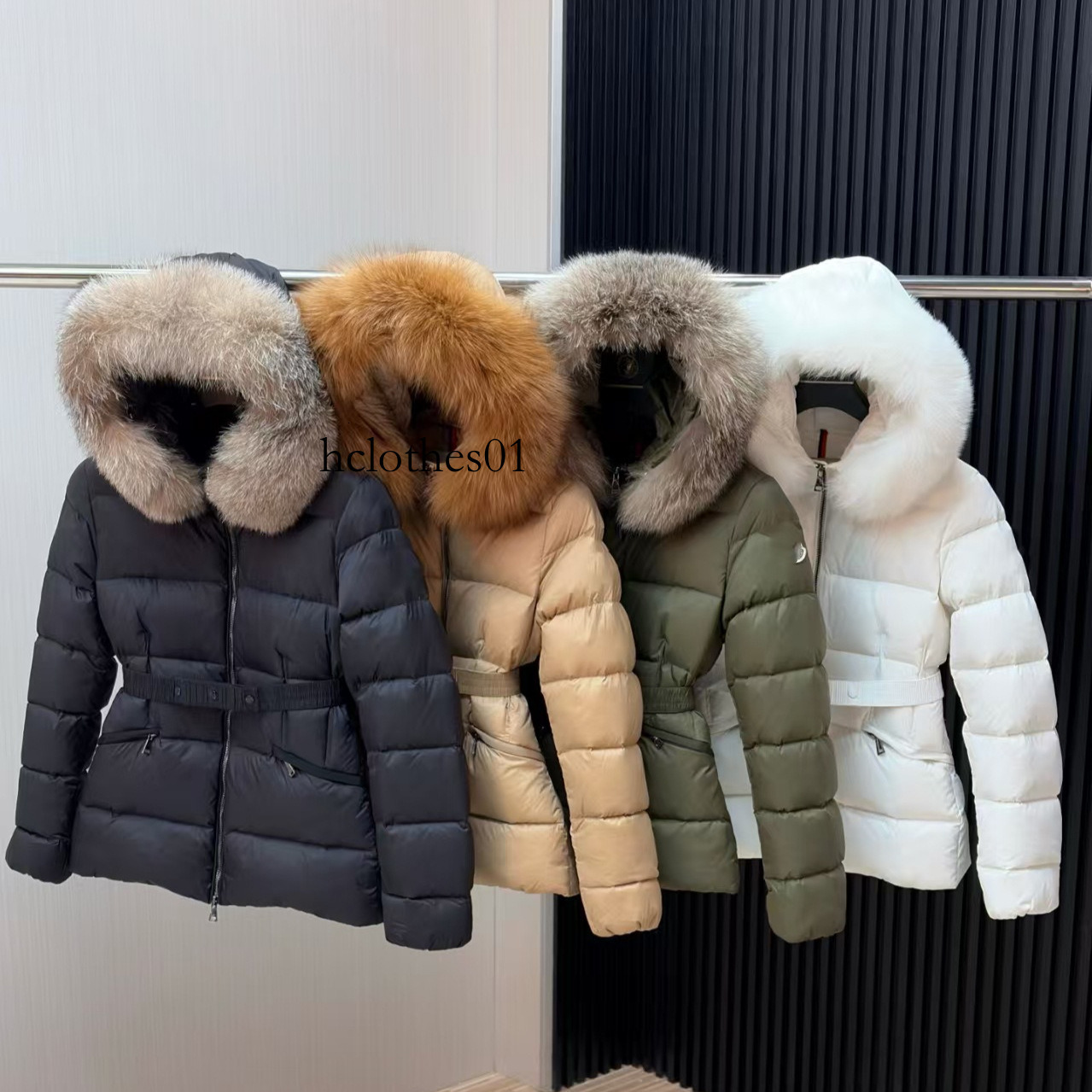 designer women's down jacket and fox fur collar 2026 new series women's slim-fit, short down jacket and thick, artificial fur collar and b