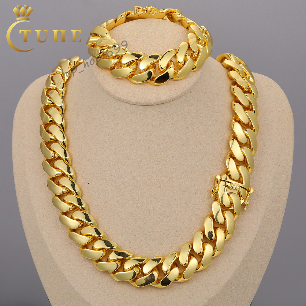 Cadenas Cubana Wholesale Hip Hop Jewelry Luxury 14K 18K 24K Gold Plated Choker Solid Miami Cuban Link Chain Necklace for Men
