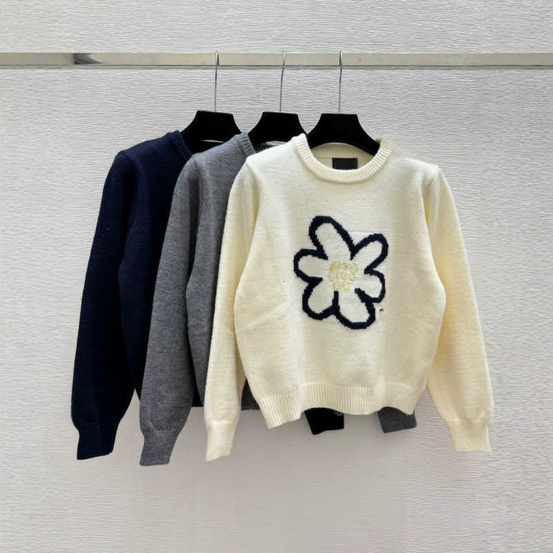 Women's Sweaters designer clothes womenCH brand, new early autumn color-block floral knit long-sleeved top with a round neckline