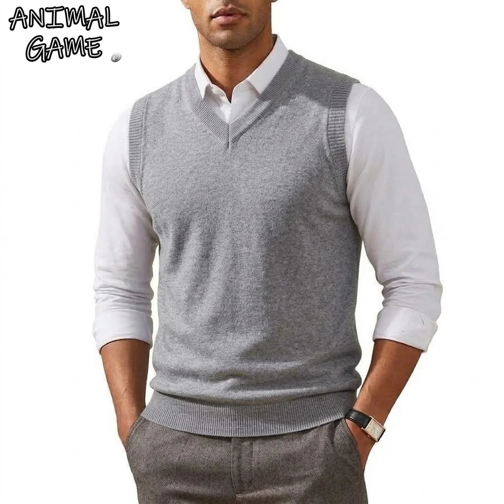 Men's VNeck Knitted Sweater Vest Classic Sleeveless Pullover Jumper Casual Business Knit Waistcoat Layering Top for Men 260928