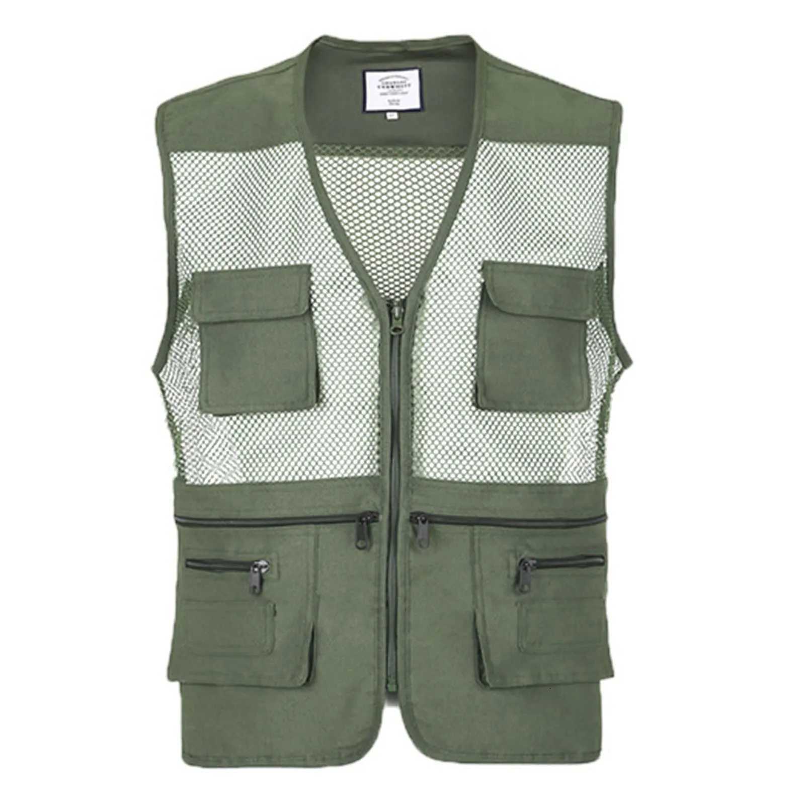 Men's Men's Vests Casual Summer Vest Solid Color Multi-Pocket Mesh Patchwork Breathable Sleeveless Vest Camping Fishing Photography Vest T