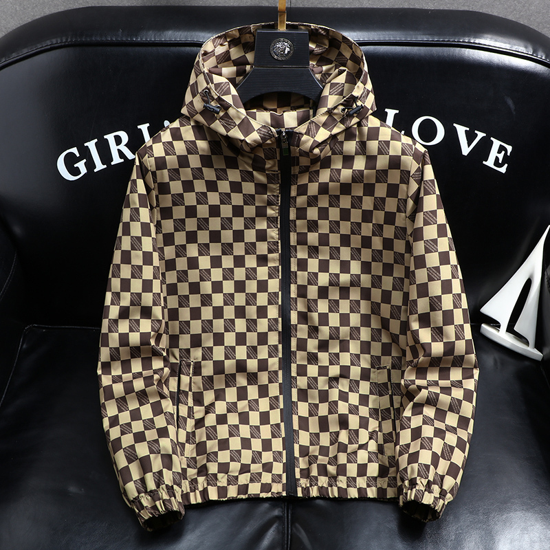 Autumn Fashion Casual Hooded Jacket for Korean Plaid Business Windproof Coats Trendy Versatile Streetwear Men Clothing 2025