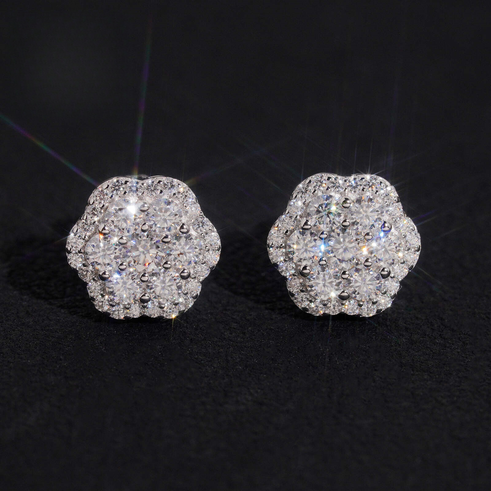 exclusive 9.3mm moissanite flower stud S925 silver flower-shaped earrings, hip-hop style, , in stock