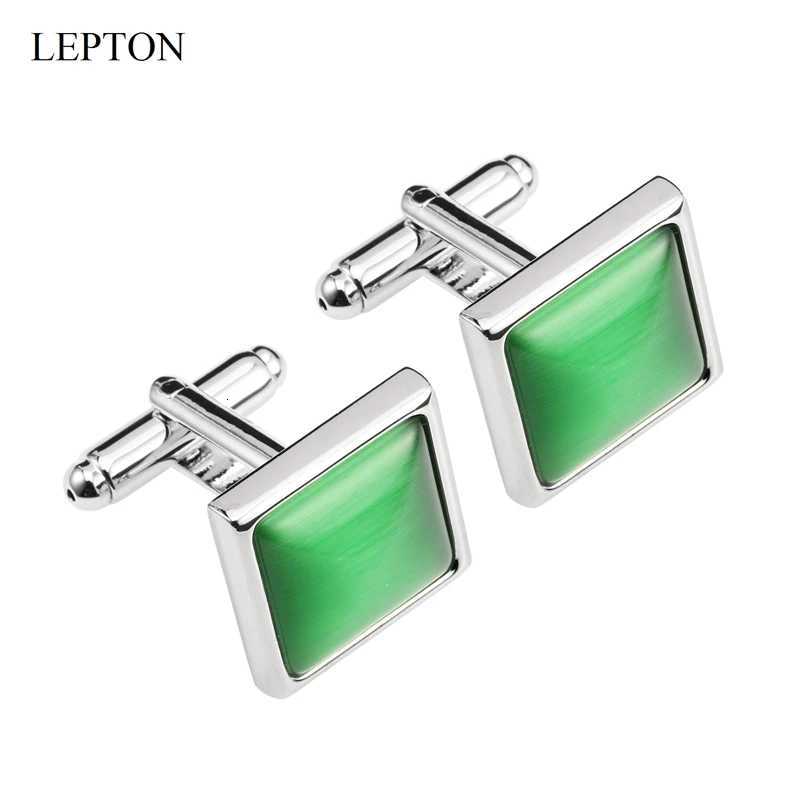 Cat's Hot Sale Cuff Links eye stone Cufflinks for Mens Business Lepton High Quality Square Green Opal Stone Cufflink Relojes gemelosW261017