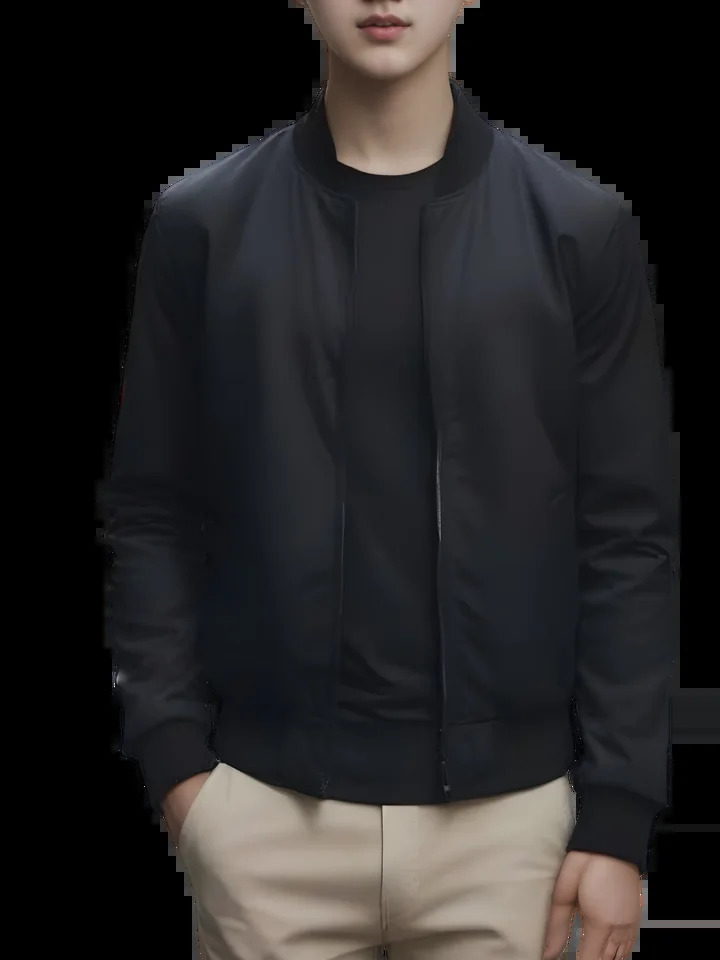 2025 Spring and Autumn Baseball Collar Short Loose Solid Color Jacket Men's Business Casual Thin Coat Trend 261009