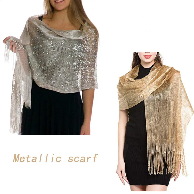 Elegant Shawls for Evening Dresses Female Golden Silvery Wire Tassels Bridal Bridesmaid Party Wedding Party Accessories Scarf261016