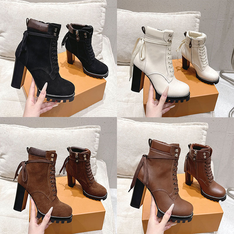 Newest Women Designer Boots Star Trail Ankle Boot High Quality Winter Boots Suede Lace Up Booties Girls Ladies Combat Boots Chunky Heel Boots Warm S